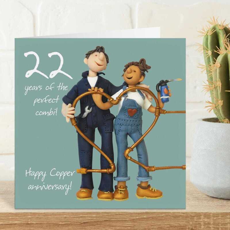 22nd anniversary card (copper anniversary) - designed by Erica Sturla - 15cm square and blank inside, made in the UK