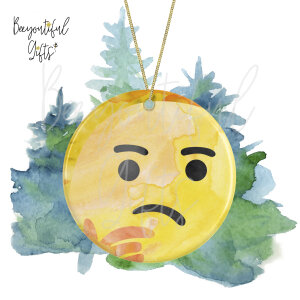 Watercolour Emoji Ceramic Christmas Tree Decoration - Thinking