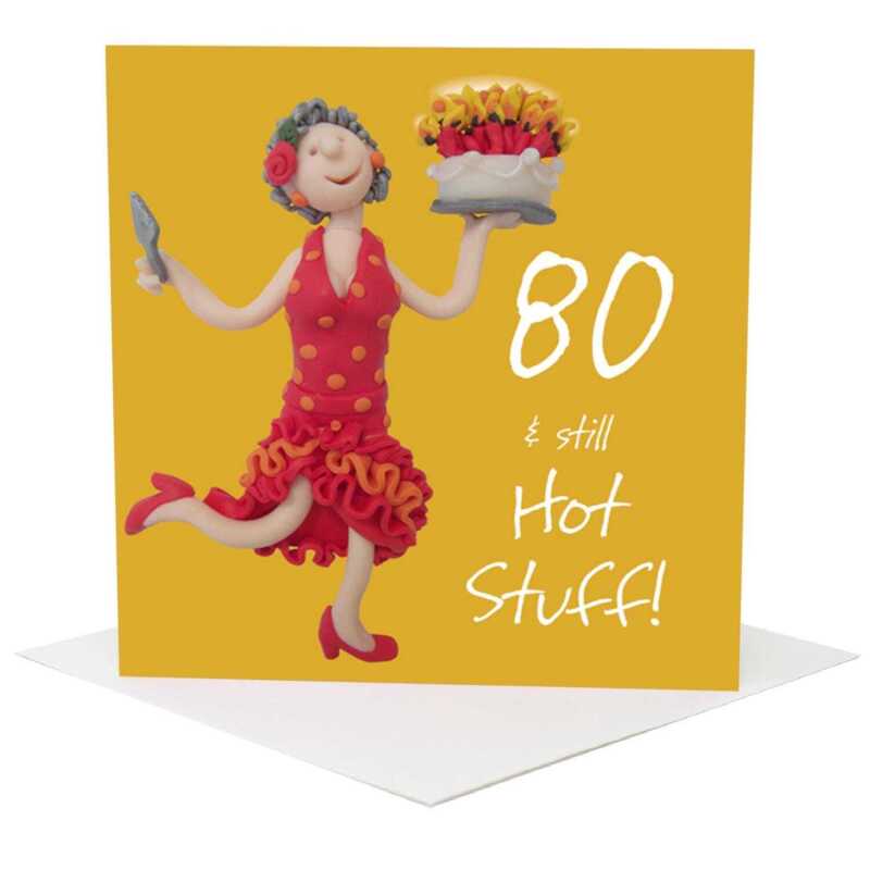 80th birthday card for her - designed by Erica Sturla - 15cm square and blank inside, made in the UK