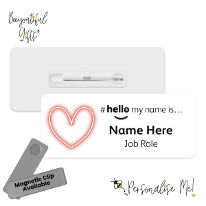 Name Badge - Neon Heart Hello My Name is... - No. 11 White