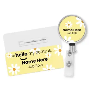 Name Badge & Metal ID Reel - Daisy Hello My Name is...