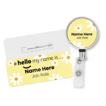 Name Badge & Metal ID Reel - Daisy Hello My Name is... - Lemon