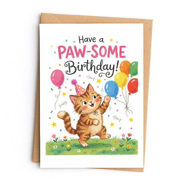 Birthday Card - Have a Paw-some Birthday - Small (Approx. A6 | 105mm x 148mm | 4.1in x 5.8in) - Standard Smooth Card