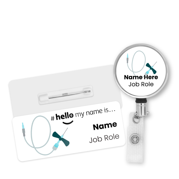 Name Badge & Metal ID Reel - Butterfly Needle Hello My Name is...