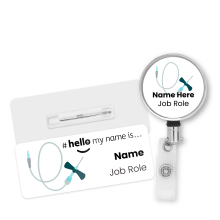 Name Badge & Metal ID Reel - Butterfly Needle Hello My Name is...