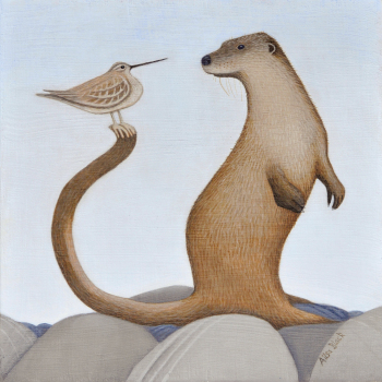 Holy Mackerel fishermen otter themed art card for him or her - designed by artist Ailsa Black - 15cm square and blank inside for your message