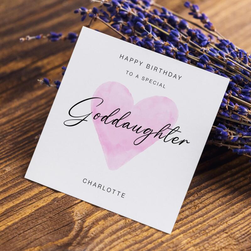 Goddaughter birthday card personalised pink heart design custom name handmade minimalist greeting - Smooth No Message - Kraft Brown