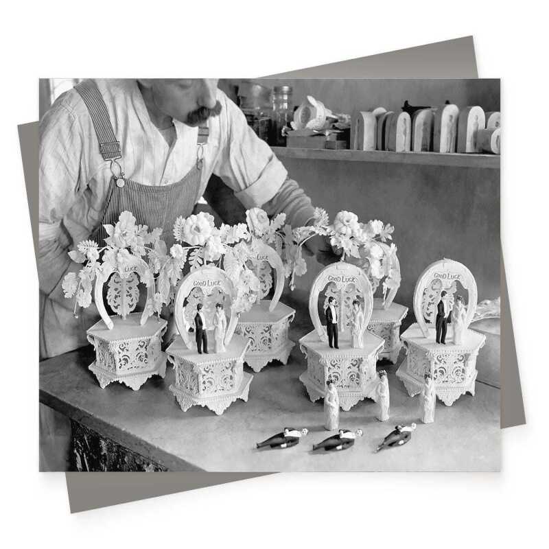Cake decorations wedding card, vintage photographic black and white card  - 12.6 x 17.7cm and blank inside - made in the UK