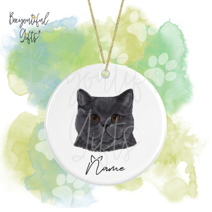 Personalised Watercolour Cat Face Round Ceramic Hanging Decoration - British Shorthair - Face 2