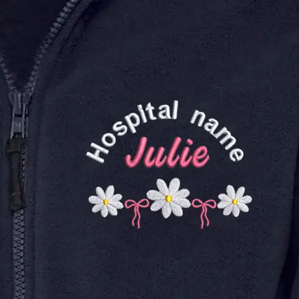Personalised Embroidered Healthcare Fleece Jacket - Daisies & Bows - XS | UK 8