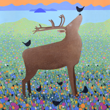 Holy Mackerel The gathering stag themed art card for him or her - designed by artist Ailsa Black - 15cm square and blank inside for your message