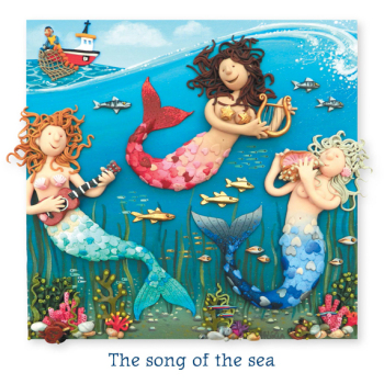Holy Mackerel the song of the sea mermaid themed blank greeting card - designed by artist Erica Sturla - 15cm square and blank inside for your own message