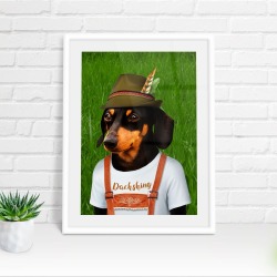Dachshund dog in clothes, animal print, wall art
