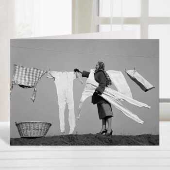 Stiff as a board - vintage black and white themed card  - 12.6 x 17.7cm and blank inside - made in the UK