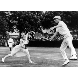 Holy Mackerel couple at the net retro black and white photographic card featuring a vintage image of a tennis match - 12.6 x 17.7cm and blank inside