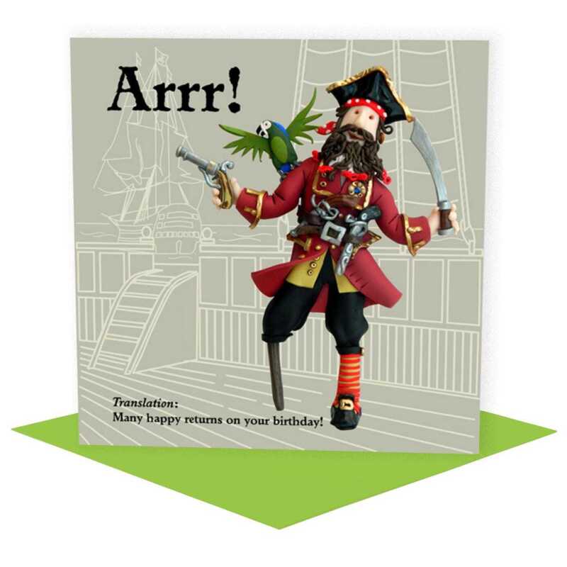 Arrrr! Pirate themed birthday card - designed by Erica Sturla - 15cm square and blank inside, made in the UK