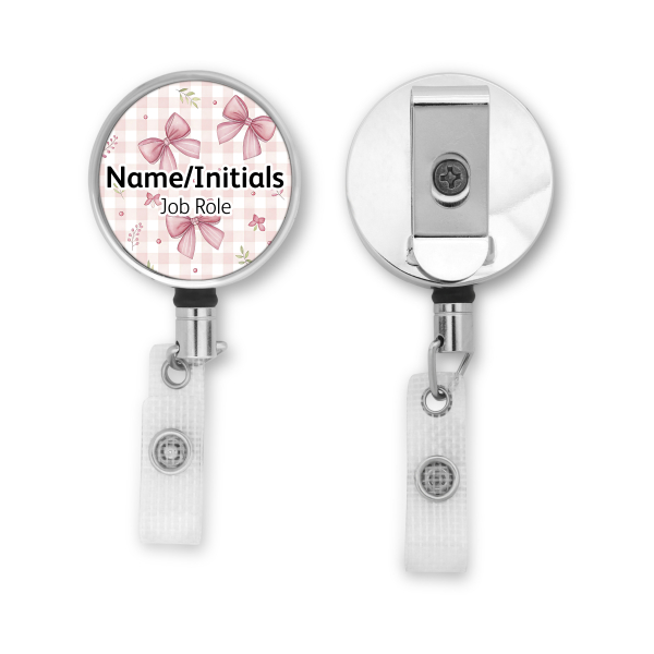 Personalised Metal ID Reel - Pastel Gingham Bows