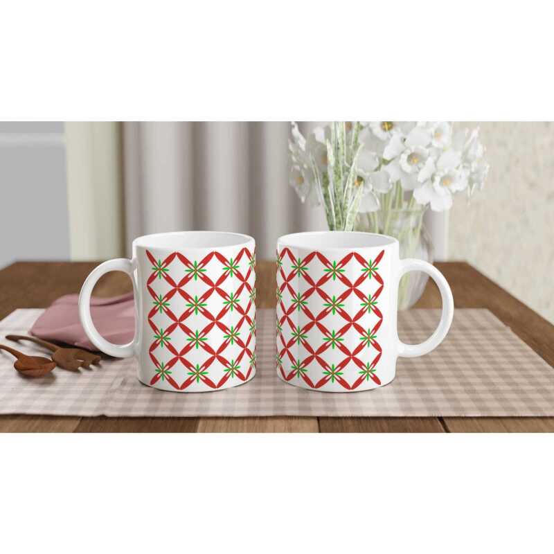 Red Green Petals Pattern Mug - Ceramic White