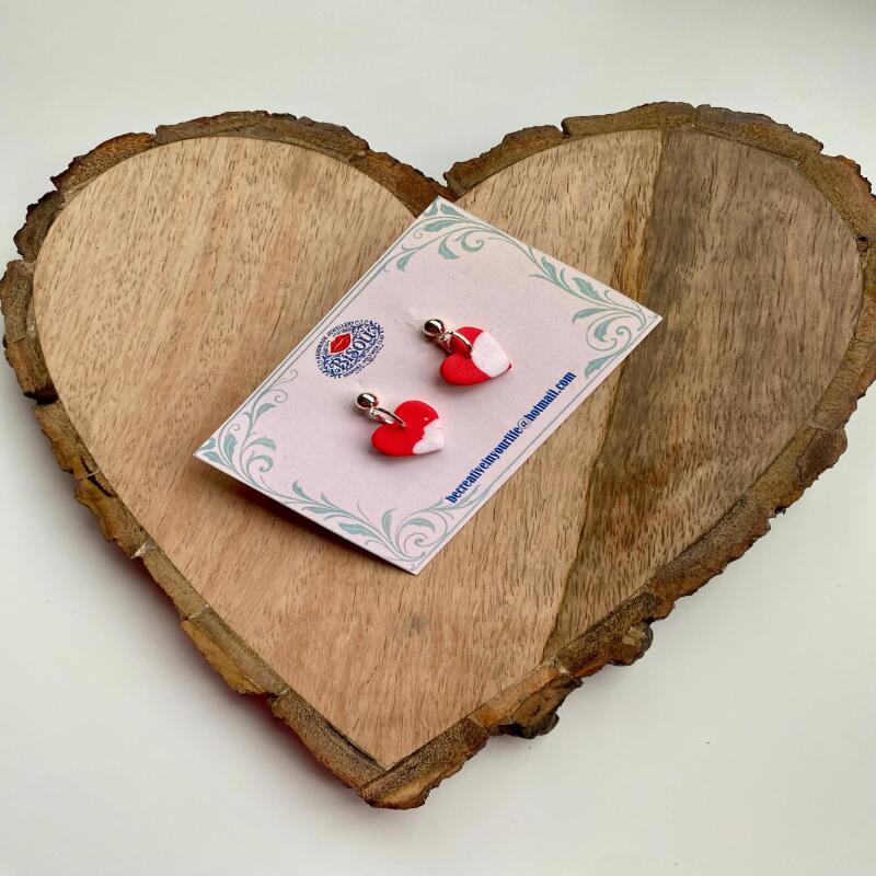 Handmade Red Heart Stud Earrings &ndash; Polymer Clay, Silver-Tone