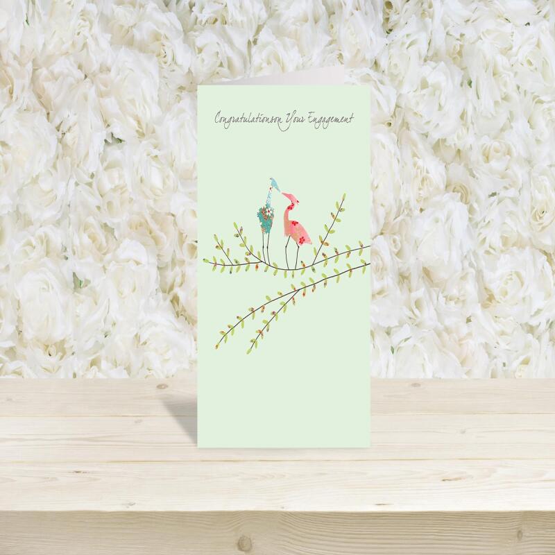 Blue heron engagement card -  designed by Eloise Hall - 15.7 x 11cm and blank inside, made in the UK