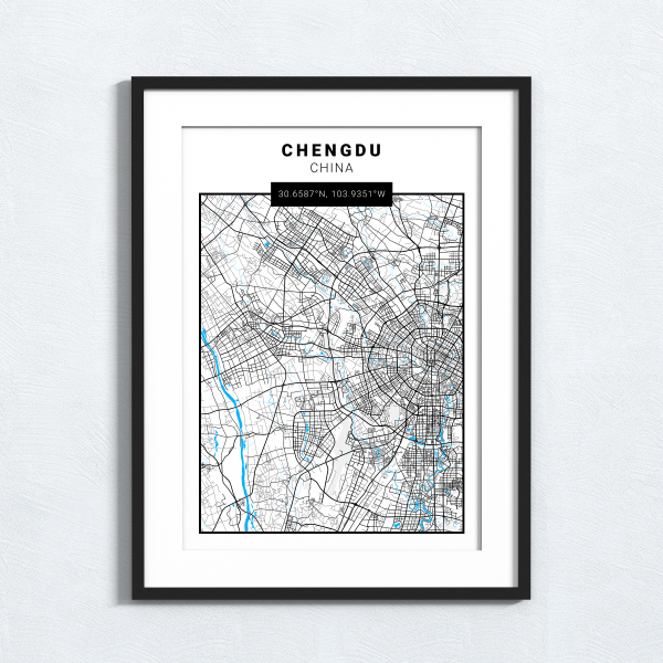 Chengdu - China - Map Print - A4