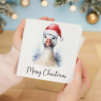 Fun Christmas Card of a Goose Wearing A Santa Hat Whimsical Watercolour Christmas Card For Animal Lover For Him or Her