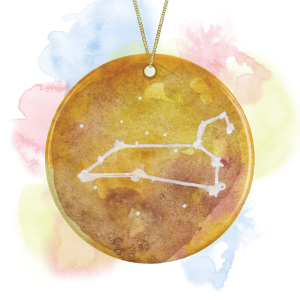 Watercolour Hand Painted Zodiac Sign Round Ceramic Decoration - Leo