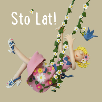 Holy Mackerel sto lat flower themed female Polish birthday card for her - designed by artist Erica Sturla - 15cm square and blank inside for your message - made in the UK