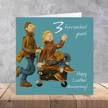 3rd anniversary card (leather anniversary card) - designed by Erica Sturla - 15cm square and blank inside, made in the UK