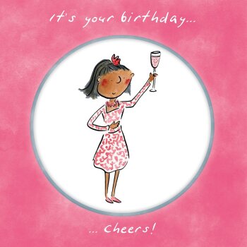 Holy Mackerel Crack open the bubbly, a prosecco themed Rosie Brooks birthday card, 15cm square, printed in the UK on board from sustainable sources