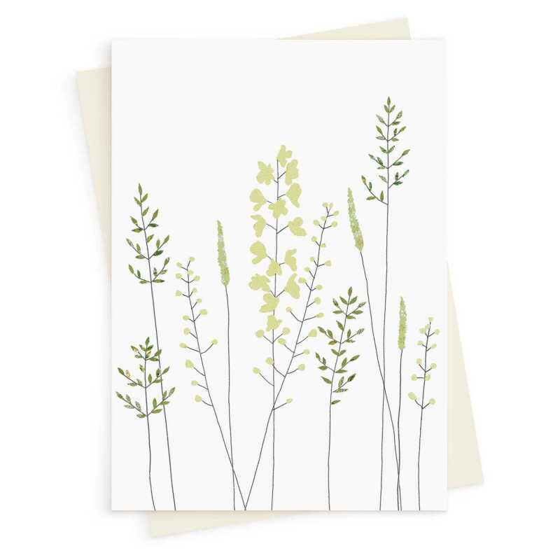 Green meadow greeting card -  designed by Eloise Hall - 15.7 x 11cm and blank inside, made in the UK