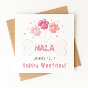 Personalised Dog Birthday Card - Wishing You A Happy Woofday - Pink