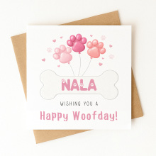 Personalised Dog Birthday Card - Wishing You A Happy Woofday - Pink - Standard Smooth Card