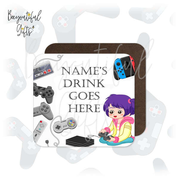 Personalised Gaming Coaster - Cartoon Gamer Girl