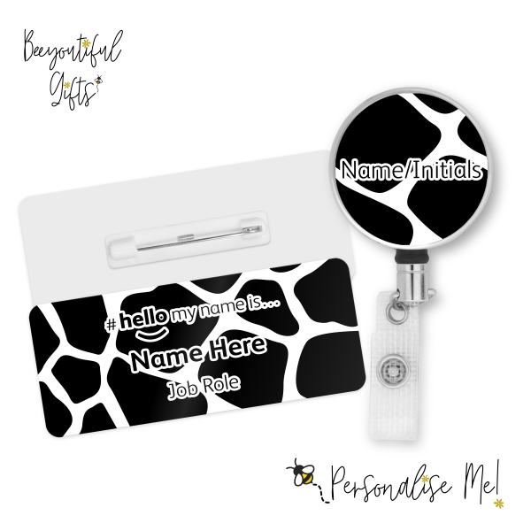 #hello my name is... Name Badge & Metal ID Reel - Cow Animal Print