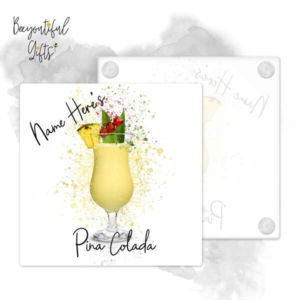 Personalised Pina Colada Glass Coaster with Splash Effect