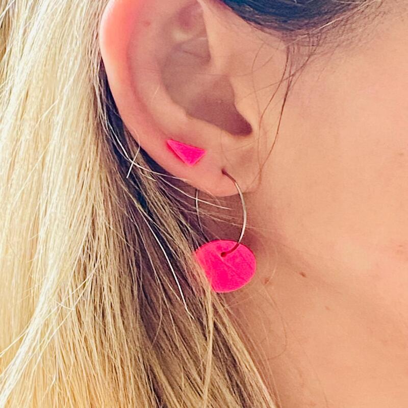 Fluorescent Pink Clay Stud Earrings: Hypoallergenic Micro Studs - Heart - none