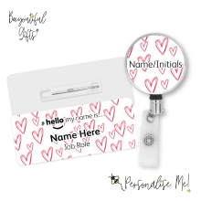 #hello my name is... Name Badge & Metal ID Reel - Scribble Hearts