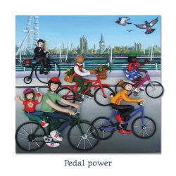 Holy Mackerel pedal power london themed blank greeting card - designed by artist Erica Sturla - 15cm square and blank inside for your own message