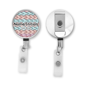 Personalised Metal ID Reel - Pastel Knitted Pattern