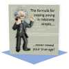 Relatively simple Albert Einstein themed birthday card - designed by Erica Sturla - 15cm square and blank inside, made in the UK