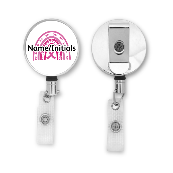 Personalised Metal ID Reel - Breast Cancer Awareness Rainbow