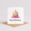 Personalised birthday card pink cupcake candle bow handmade greeting for her or him - Smooth No Message - Kraft Brown