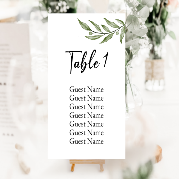 Personalised Table Numbers - Olive Sprig