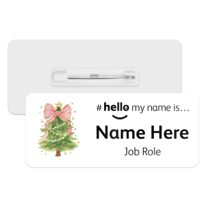 #hello my name is... Name Badge - Pink Coquette Bow Christmas Tree