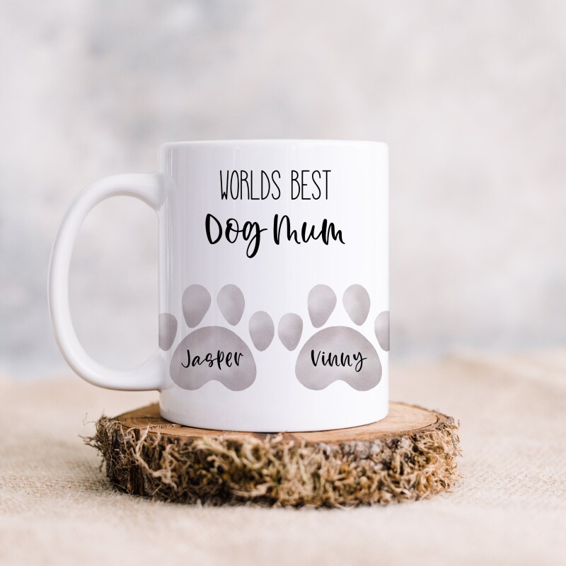 Worlds Best Dog Mum Mug, Best Dog Dad Mug, Personalised Dog Mum, Dog Paw Mug, Custom Mug, Gifts For Dog Mum, Dog - GREY - 1