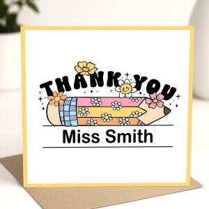 Personalised Thank You Teacher Card - Floral Retro Pencil