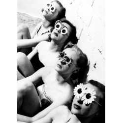 Holy Mackerel swimsuits and shades retro black and white photographic card featuring a vintage image of swimwear models wearing sunglasses - 12.6 x 17.7cm and blank inside