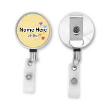 Personalised Metal ID Reel - Pastel Yellow with Hearts