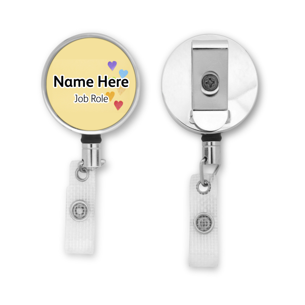 Personalised Metal ID Reel - Pastel Yellow with Hearts